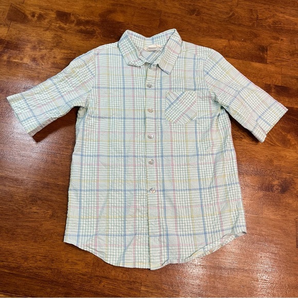 Hannah Kate boys pastel green button down 100% cotton shirt no size tag fits 10 - Picture 1 of 8